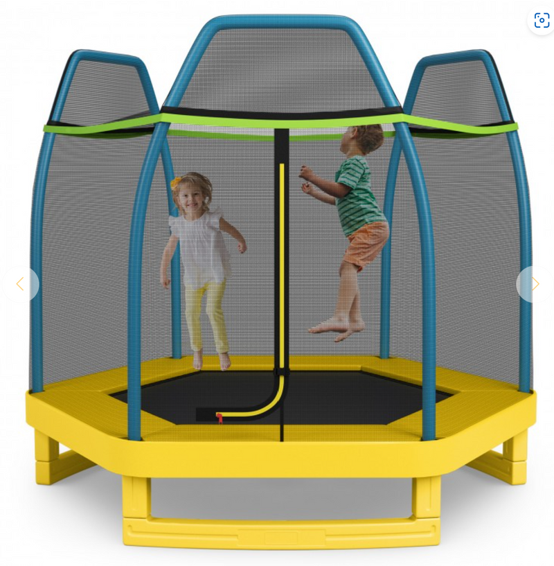 *7 Feet Kids Recreational Bounce Jumper Trampoline with Enclosure - Yellow