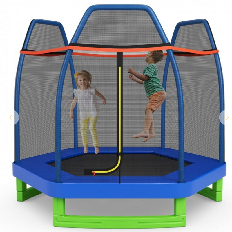 *7 Feet Kids Recreational Bounce Jumper Trampoline with Enclosure - Blue