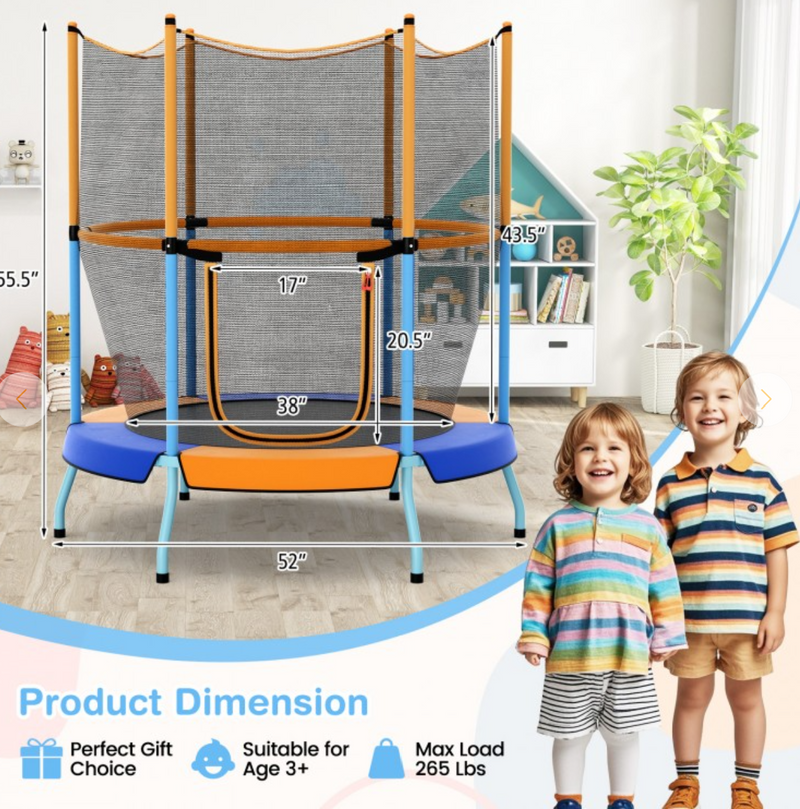 *48 Inch Toddler Trampoline with Safety Enclosure Net - Orange