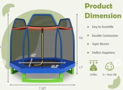 *7 Feet Kids Recreational Bounce Jumper Trampoline with Enclosure - Blue