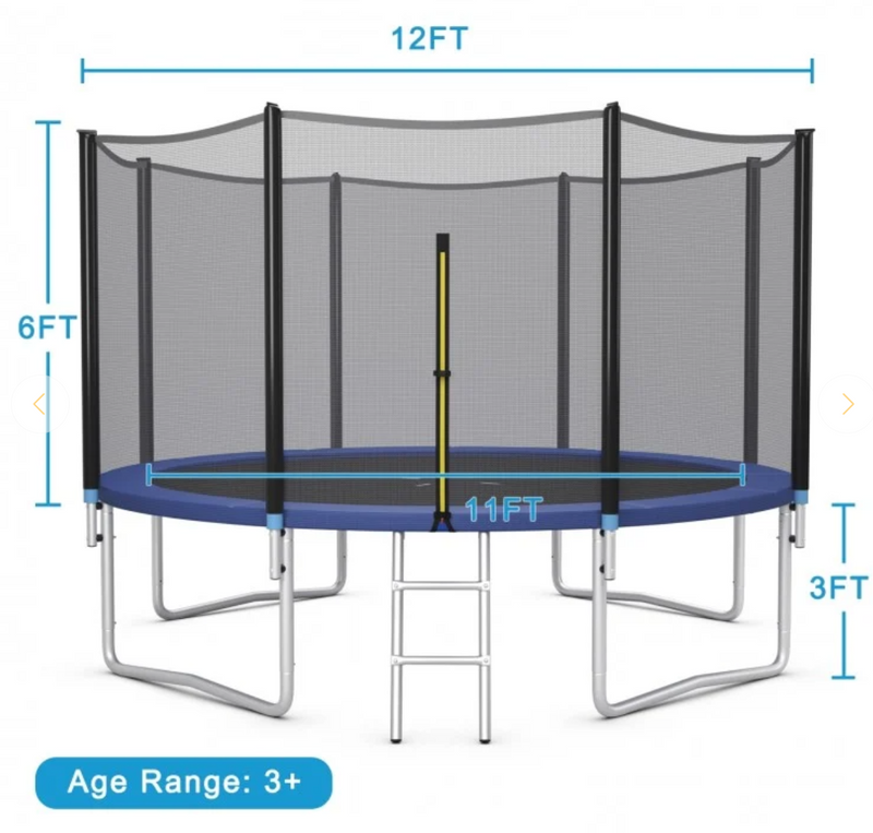 *8/10/12/14/15/16 Feet Outdoor Trampoline Bounce Combo with Safety Closure Net Ladder - 12 ft
