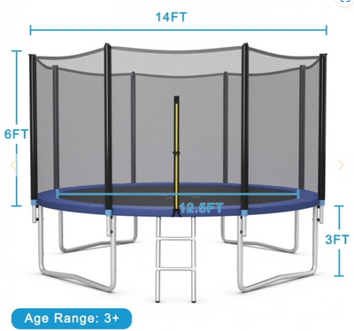 *8/10/12/14/15/16 Feet Outdoor Trampoline Bounce Combo with Safety Closure Net Ladder - 14 ft