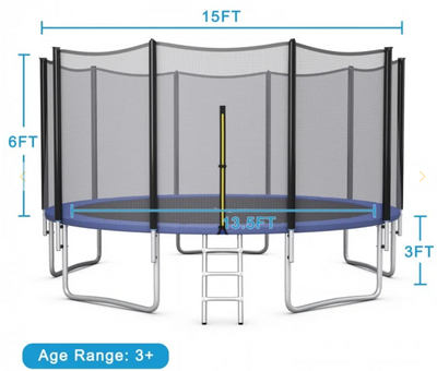 *8/10/12/14/15/16 Feet Outdoor Trampoline Bounce Combo with Safety Closure Net Ladder - 15 ft