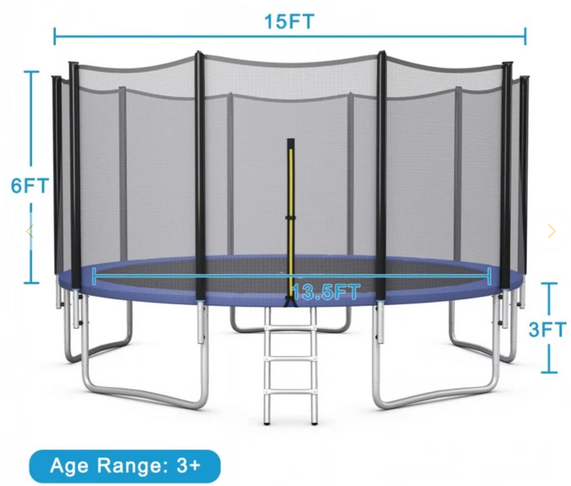 *8/10/12/14/15/16 Feet Outdoor Trampoline Bounce Combo with Safety Closure Net Ladder - 15 ft