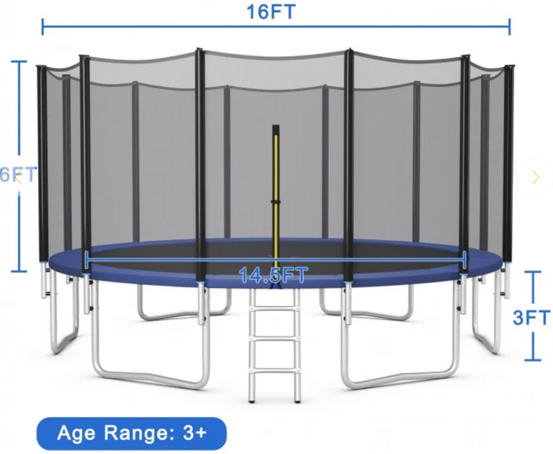 *8/10/12/14/15/16 Feet Outdoor Trampoline Bounce Combo with Safety Closure Net Ladder - 16 ft