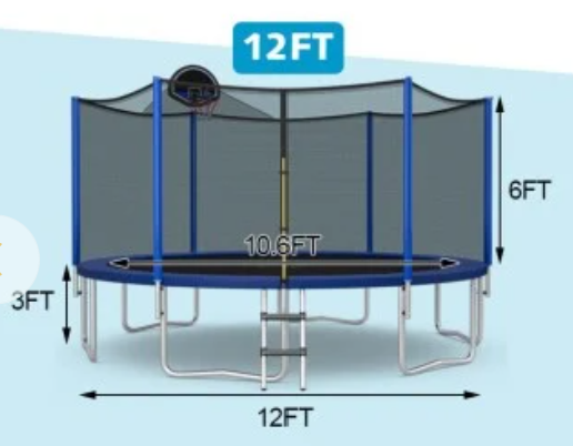 *12/14/15/16 Feet Outdoor Recreational Trampoline with Enclosure Net - 12 ft