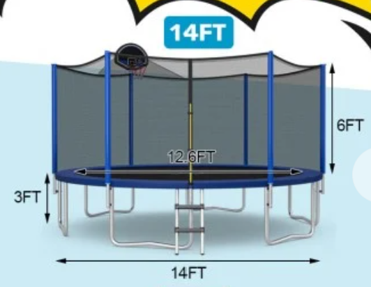 *12/14/15/16 Feet Outdoor Recreational Trampoline with Enclosure Net - 14 ft