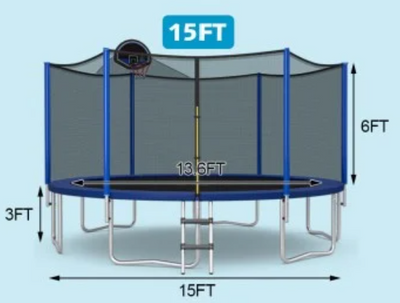 *12/14/15/16 Feet Outdoor Recreational Trampoline with Enclosure Net - 15 ft