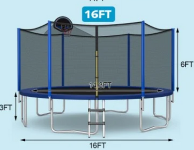 *12/14/15/16 Feet Outdoor Recreational Trampoline with Enclosure Net - 16 ft