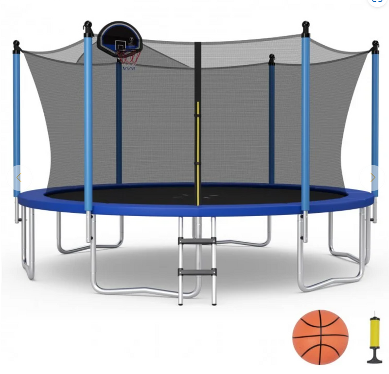 *12/14/15/16 Feet Outdoor Recreational Trampoline with Ladder and Enclosure Net - 12 ft