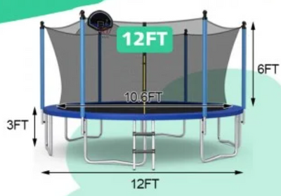 *12/14/15/16 Feet Outdoor Recreational Trampoline with Ladder and Enclosure Net - 12 ft