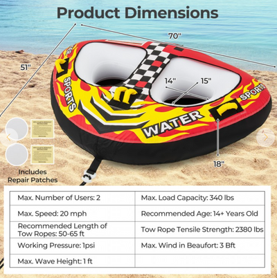 *Towable Tube with Quick Connector and Drainage for Boating