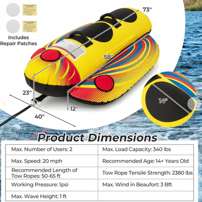 *1 or 2 Person Inflatable Towable Tube Banana Boat for Boating