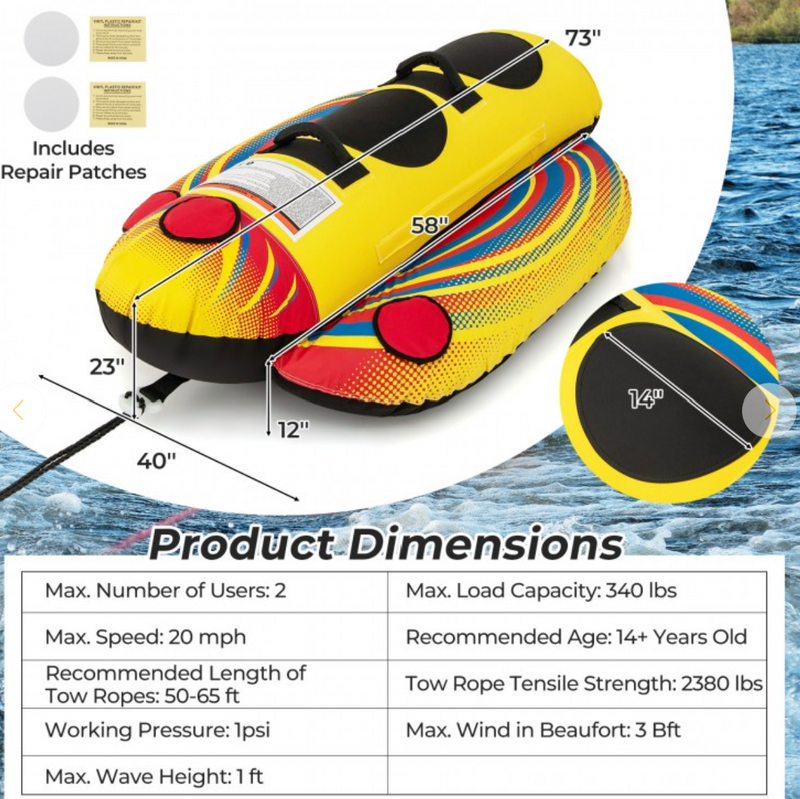 *1 or 2 Person Inflatable Towable Tube Banana Boat for Boating