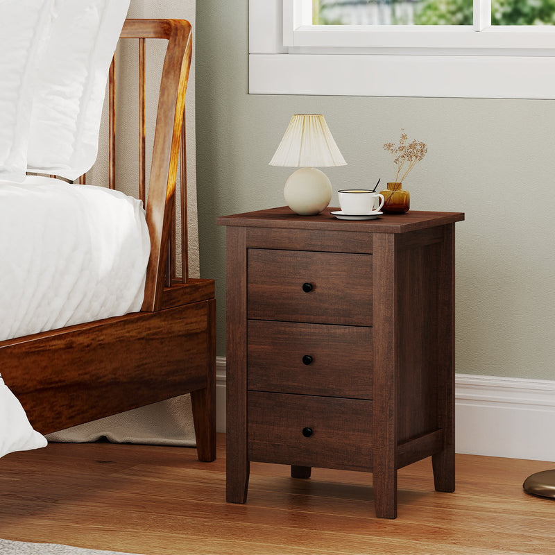Set of 2 Nightstand End Beside Table Drawers-Walnut