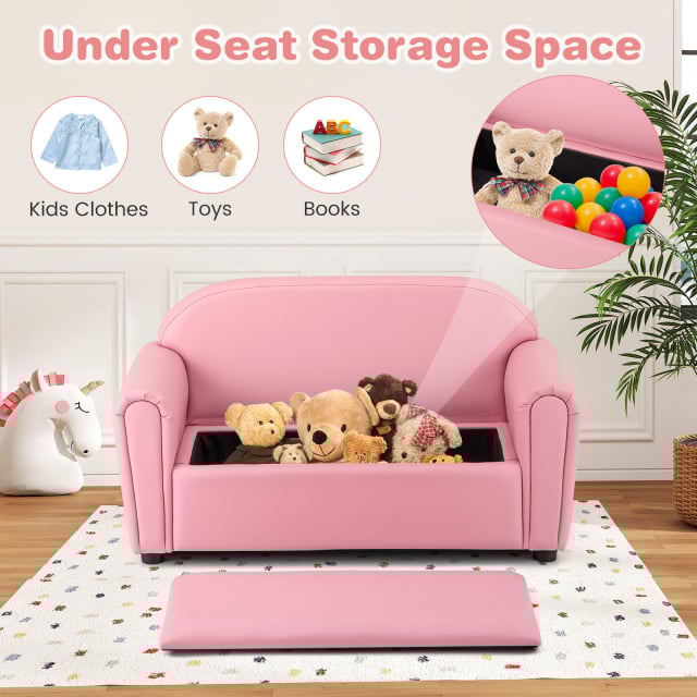 Kids Sofa Armrest Chair with Storage Function-Pink