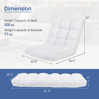 14-Position Adjustable Cushioned Floor Chair-White