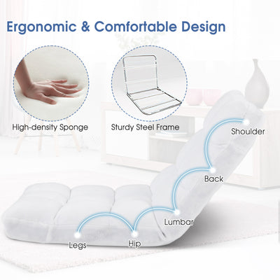 14-Position Adjustable Cushioned Floor Chair-White