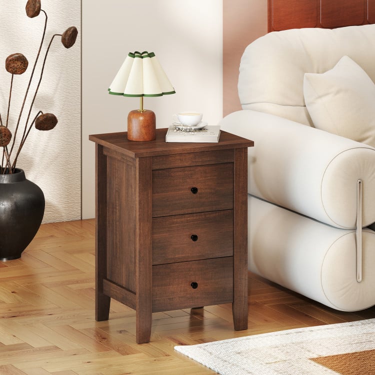 Modern Bedside Cabinet with 3 Drawers for Living Room and Bedroom-Walnut
