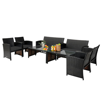 4 Pieces Patio Rattan Cushioned Furniture Set with Coffee Table-Black