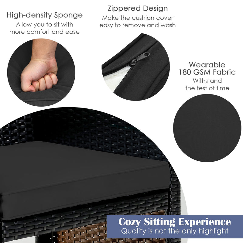 4 Pieces Patio Rattan Cushioned Furniture Set with Coffee Table-Black