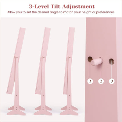 Mirrored Standing Jewelry Cabinet Storage Box-Pink