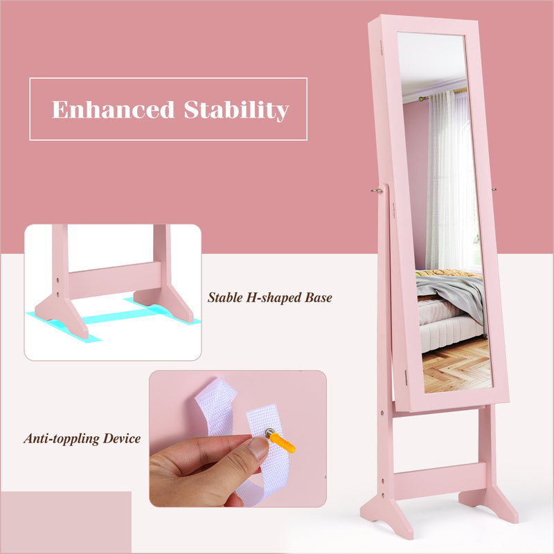 Mirrored Standing Jewelry Cabinet Storage Box-Pink