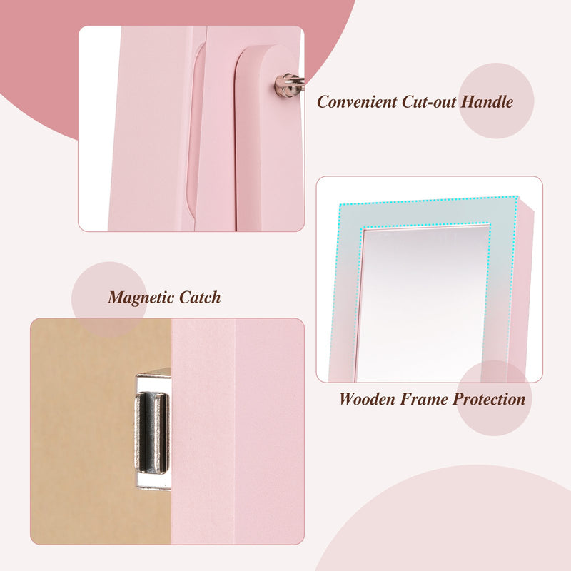 Mirrored Standing Jewelry Cabinet Storage Box-Pink