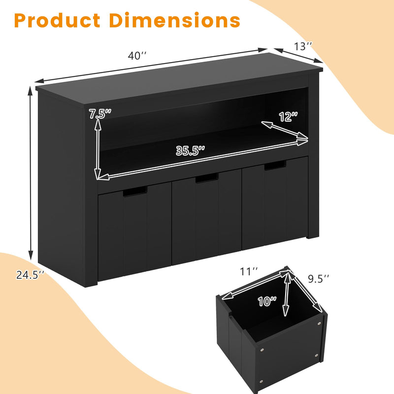 Kid Toy Storage Cabinet 3 Drawer Chest with Wheels Large Storage Cube Shelf-Black