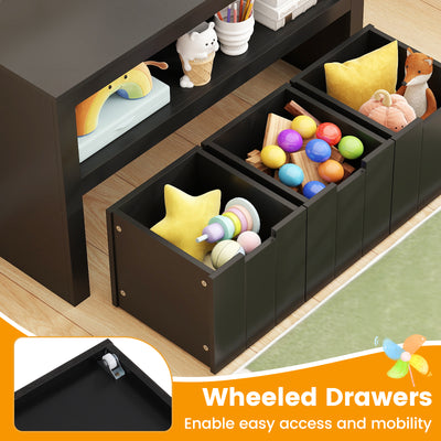 Kid Toy Storage Cabinet 3 Drawer Chest with Wheels Large Storage Cube Shelf-Black