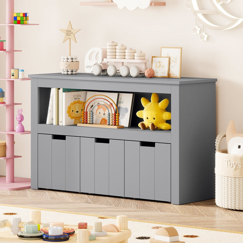 Kid Toy Storage Cabinet 3 Drawer Chest with Wheels Large Storage Cube Shelf-Gray