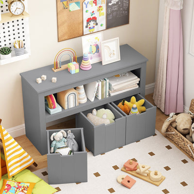 Kid Toy Storage Cabinet 3 Drawer Chest with Wheels Large Storage Cube Shelf-Gray