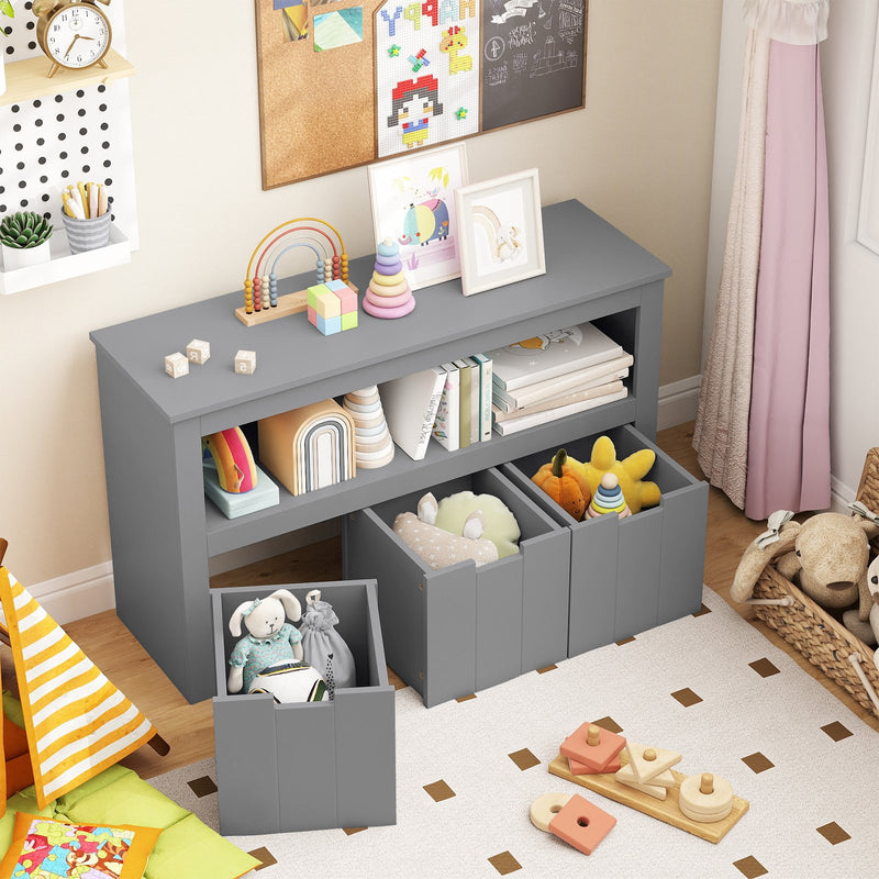 Kid Toy Storage Cabinet 3 Drawer Chest with Wheels Large Storage Cube Shelf-Gray