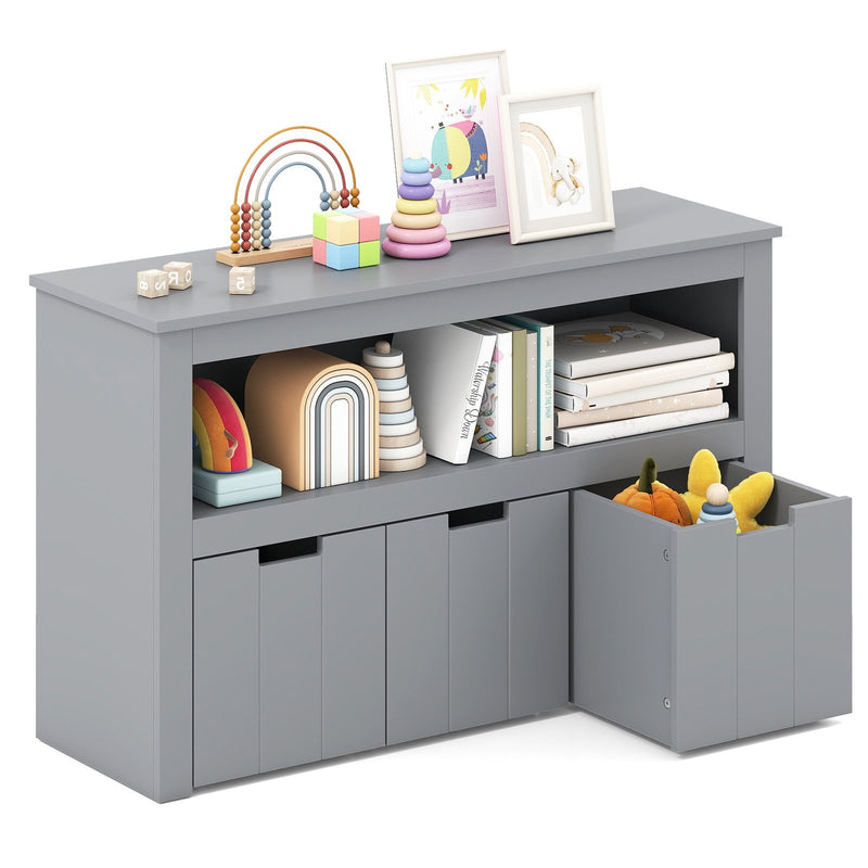 Kid Toy Storage Cabinet 3 Drawer Chest with Wheels Large Storage Cube Shelf-Gray