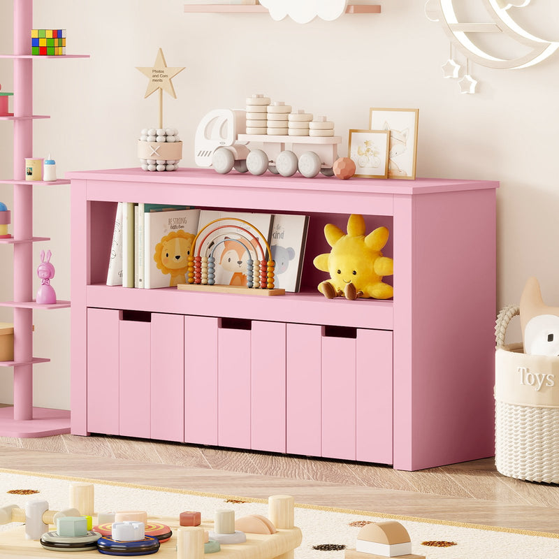 Kid Toy Storage Cabinet 3 Drawer Chest with Wheels Large Storage Cube Shelf-Pink