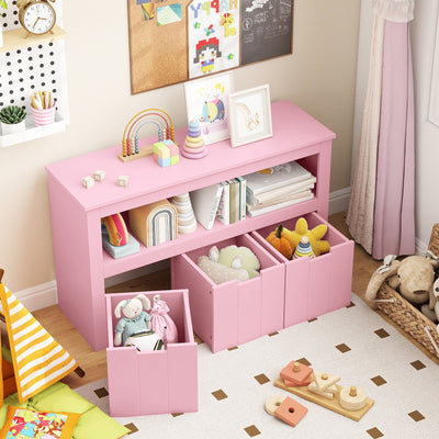 Kid Toy Storage Cabinet 3 Drawer Chest with Wheels Large Storage Cube Shelf-Pink