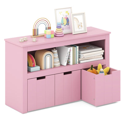 Kid Toy Storage Cabinet 3 Drawer Chest with Wheels Large Storage Cube Shelf-Pink