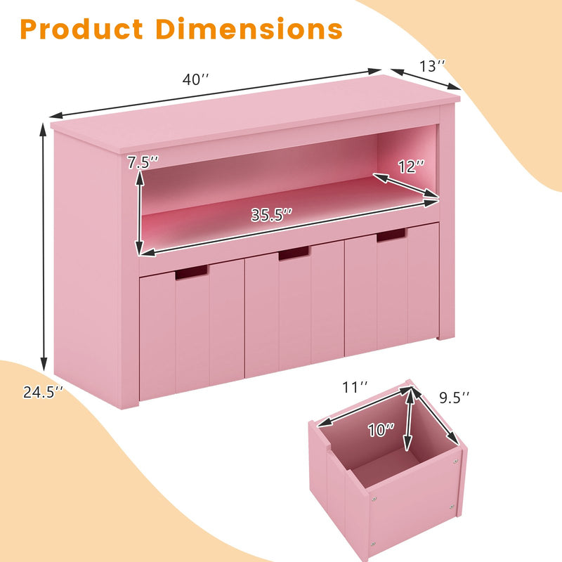 Kid Toy Storage Cabinet 3 Drawer Chest with Wheels Large Storage Cube Shelf-Pink