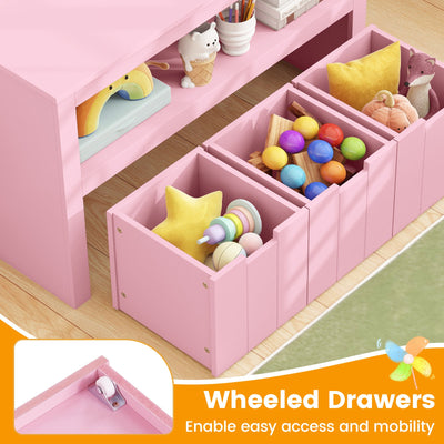 Kid Toy Storage Cabinet 3 Drawer Chest with Wheels Large Storage Cube Shelf-Pink