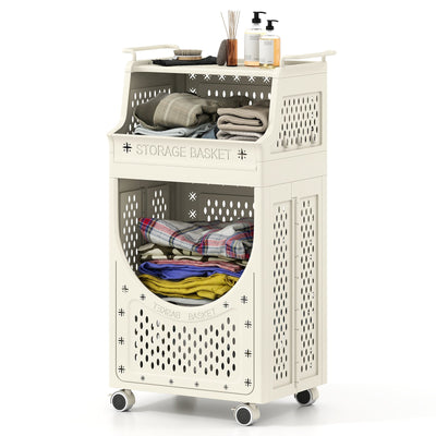 3-Tier Laundry Cart Folding Hamper with Lockable Wheels