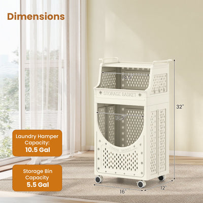 3-Tier Laundry Cart Folding Hamper with Lockable Wheels