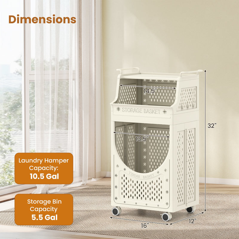 3-Tier Laundry Cart Folding Hamper with Lockable Wheels