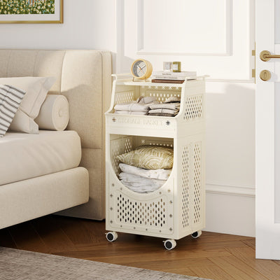3-Tier Laundry Cart Folding Hamper with Lockable Wheels