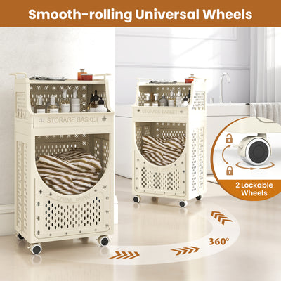 3-Tier Laundry Cart Folding Hamper with Lockable Wheels