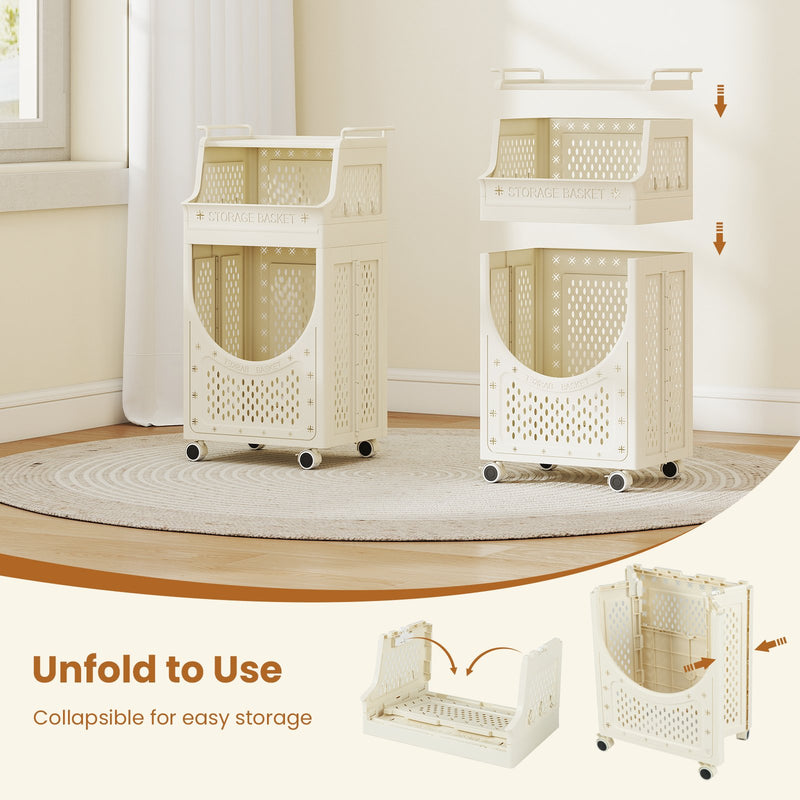 3-Tier Laundry Cart Folding Hamper with Lockable Wheels