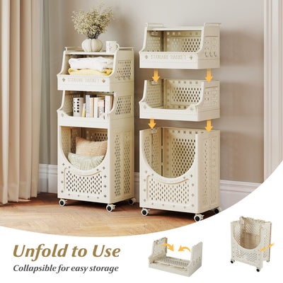 4-Tier Laundry Cart Folding Hamper with Lockable Wheels