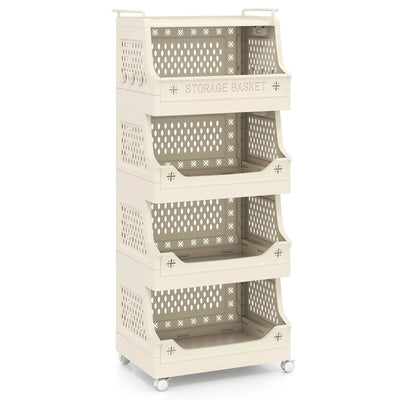 5-Tier Rolling Laundry Basket with Wheels Plastic Storage Cart with Side Hooks