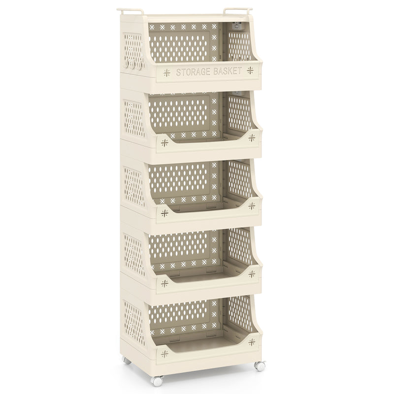 6-Tier Rolling Laundry Basket with Wheels Plastic Storage Cart with Side Hooks
