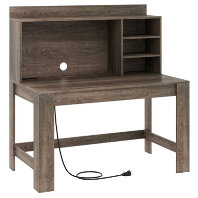 Modern Computer Desk with Hutch and Storage Shelves-Oak