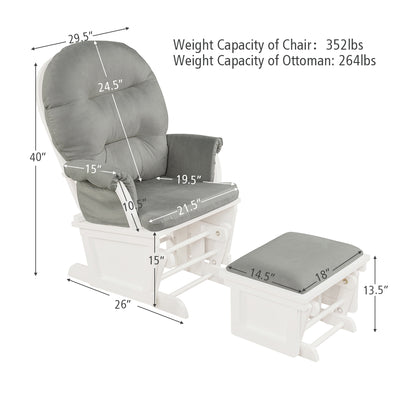 Wood Baby Glider and Ottoman Cushion Set with Padded Armrests-Light Gray